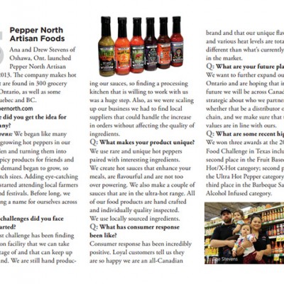 Food in Canada magazine is the premier publication in regards to Canadian food & beverage production. We were incredibly honoured when they named Pepper North Artisan Foods as one of the “Top 10 Canadian Food & Beverage Companies to Watch” in 2018.